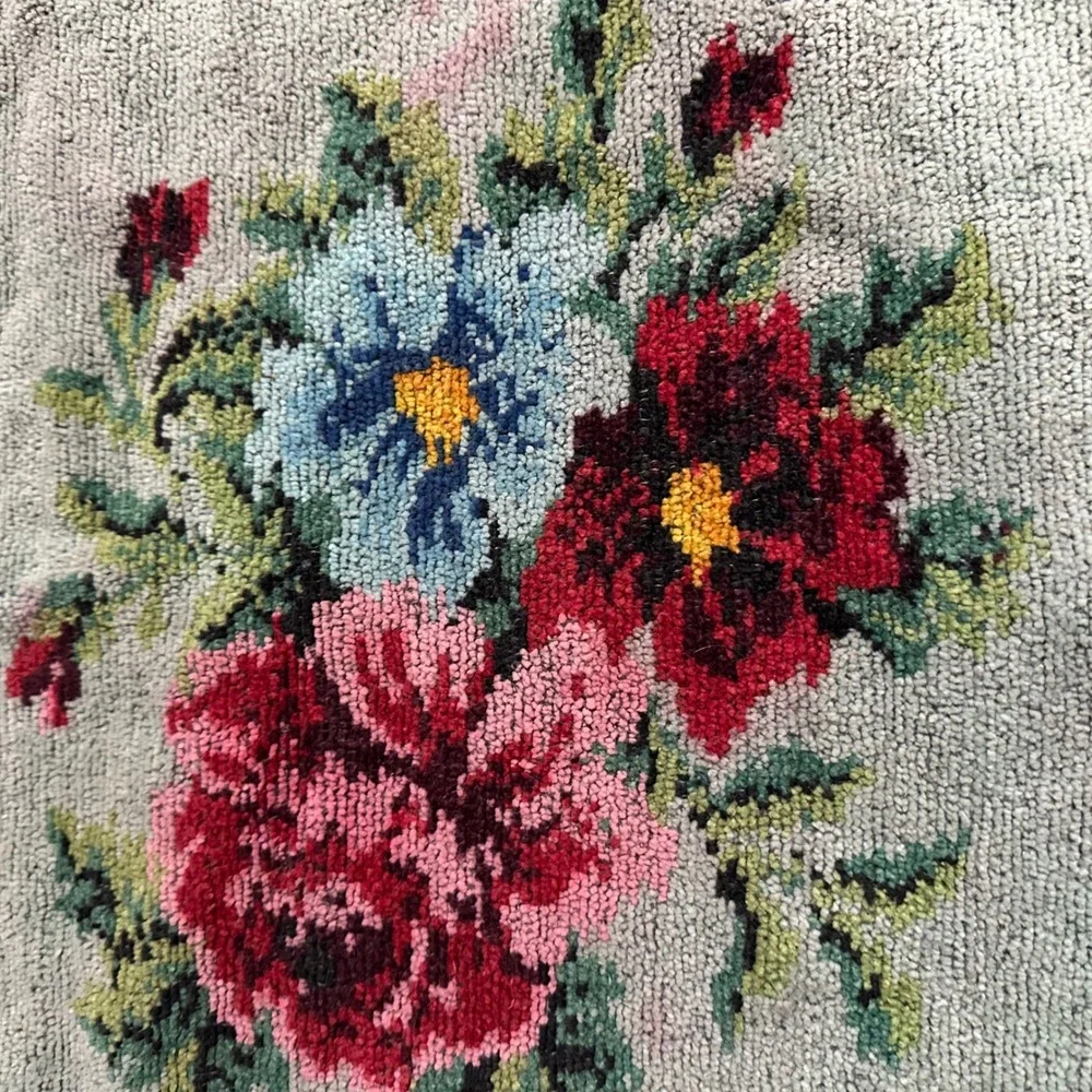 Handmade Floral Accent Pillow Peach Blue Red‎ Pink Textured Fringe Boho